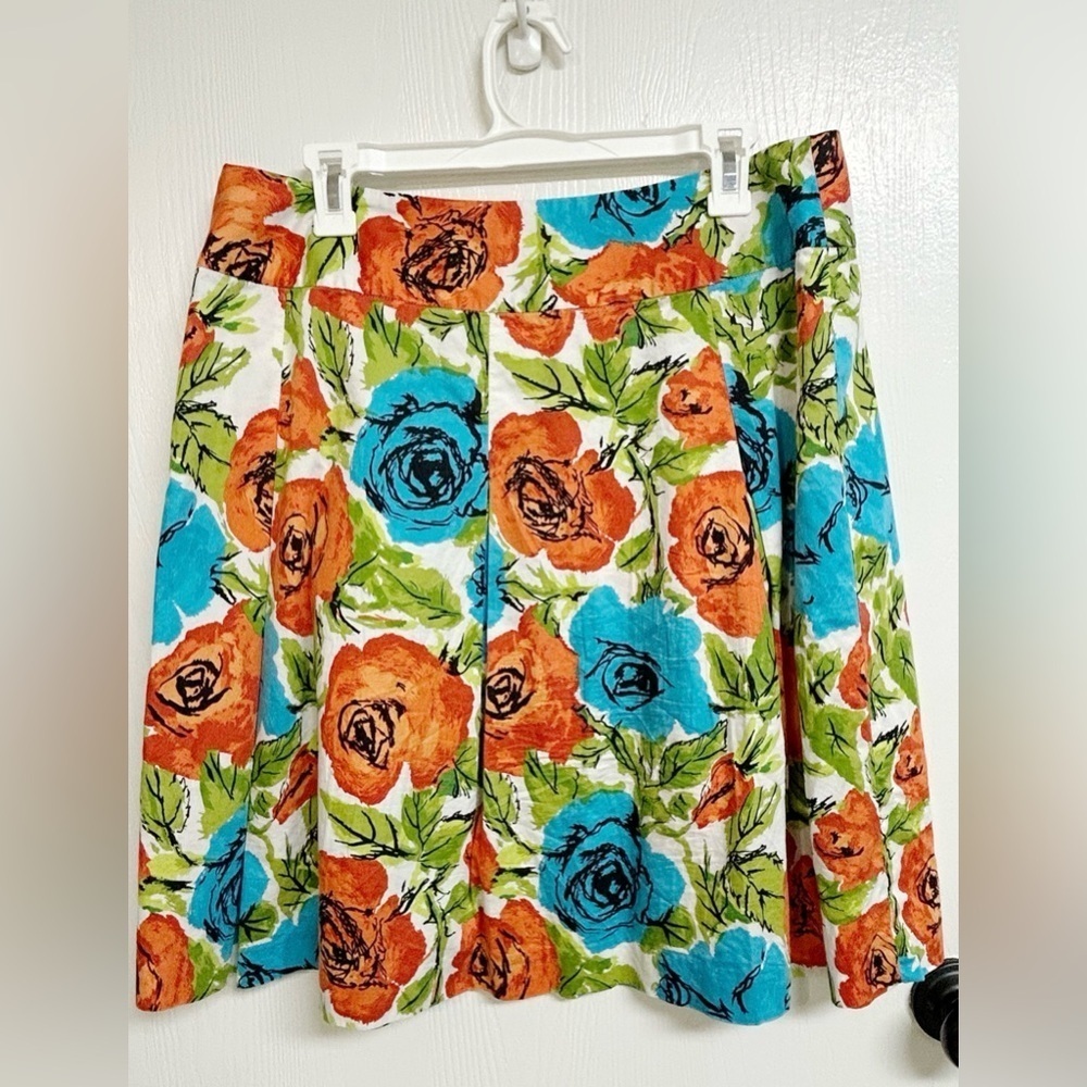 Talbots A-Line Skirt Women Size 14P Multicolor Pleated Floral - Picture 4 of 7